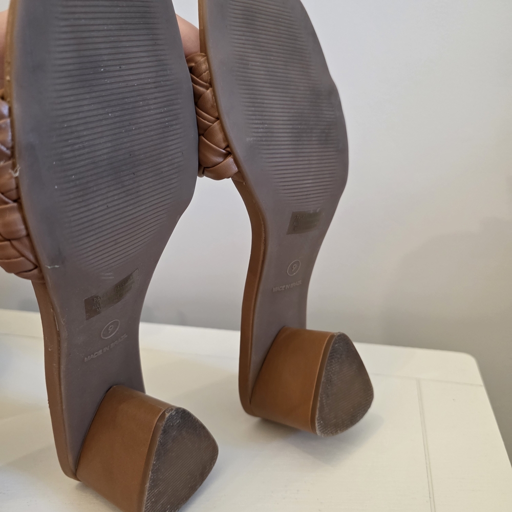 Steve Madden Tan Woven Slide On Heels - Picture 8 of 8